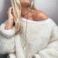 Oversized Mohair Blend Sweater – Beige