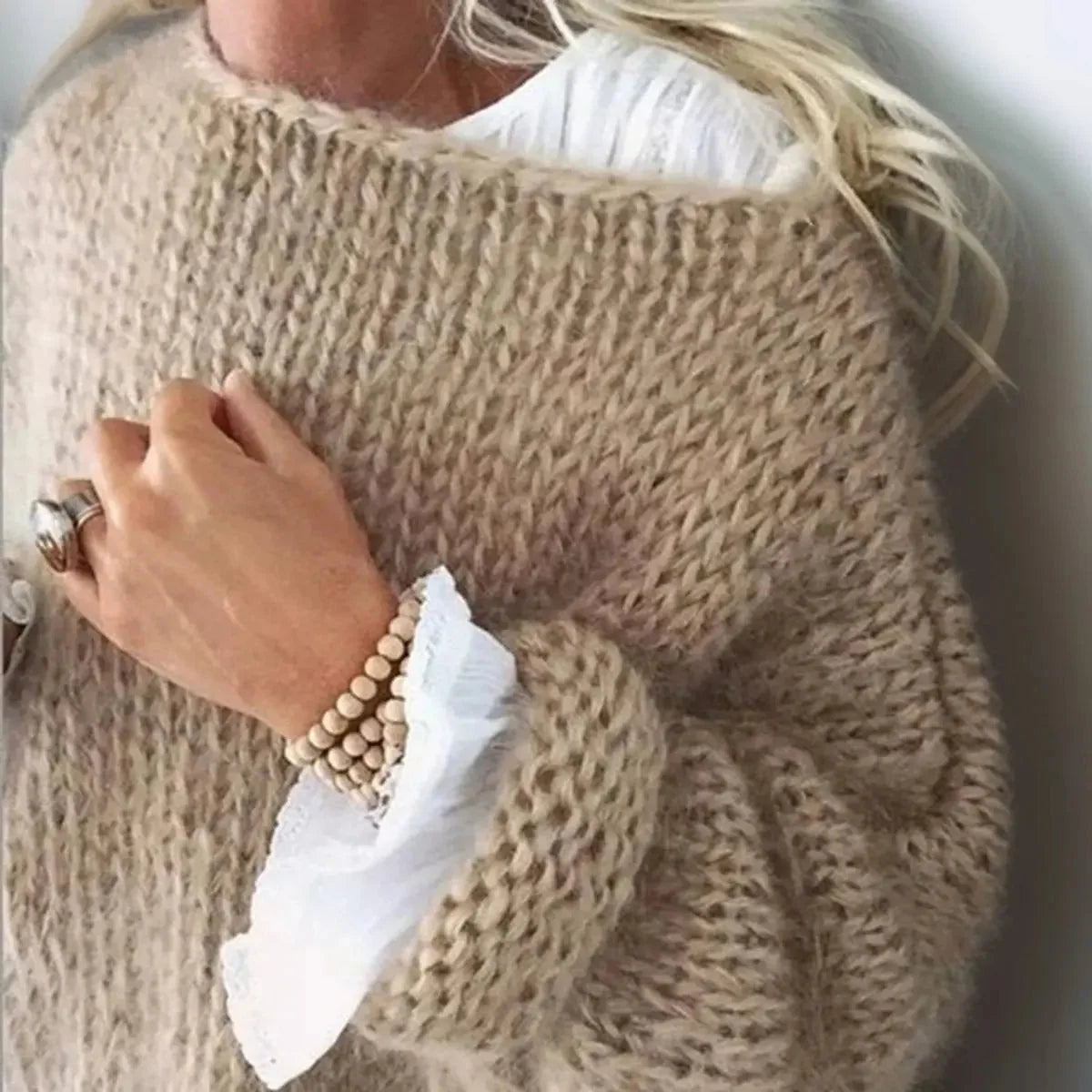 Oversized Mohair Blend Sweater – Khaki