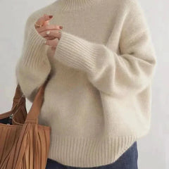 High-Neck Cashmere Sweater – Beige