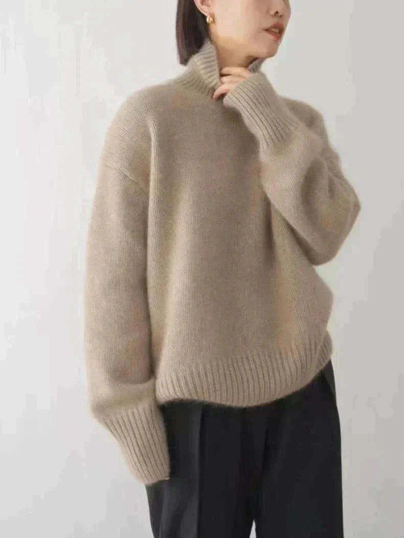 High-Neck Cashmere Sweater – Khaki