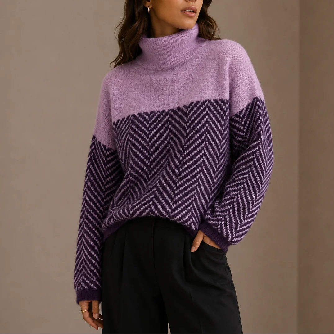 Herringbone Turtleneck Sweater – Purple