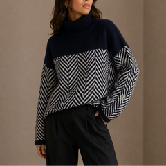Herringbone Turtleneck Sweater – Navy