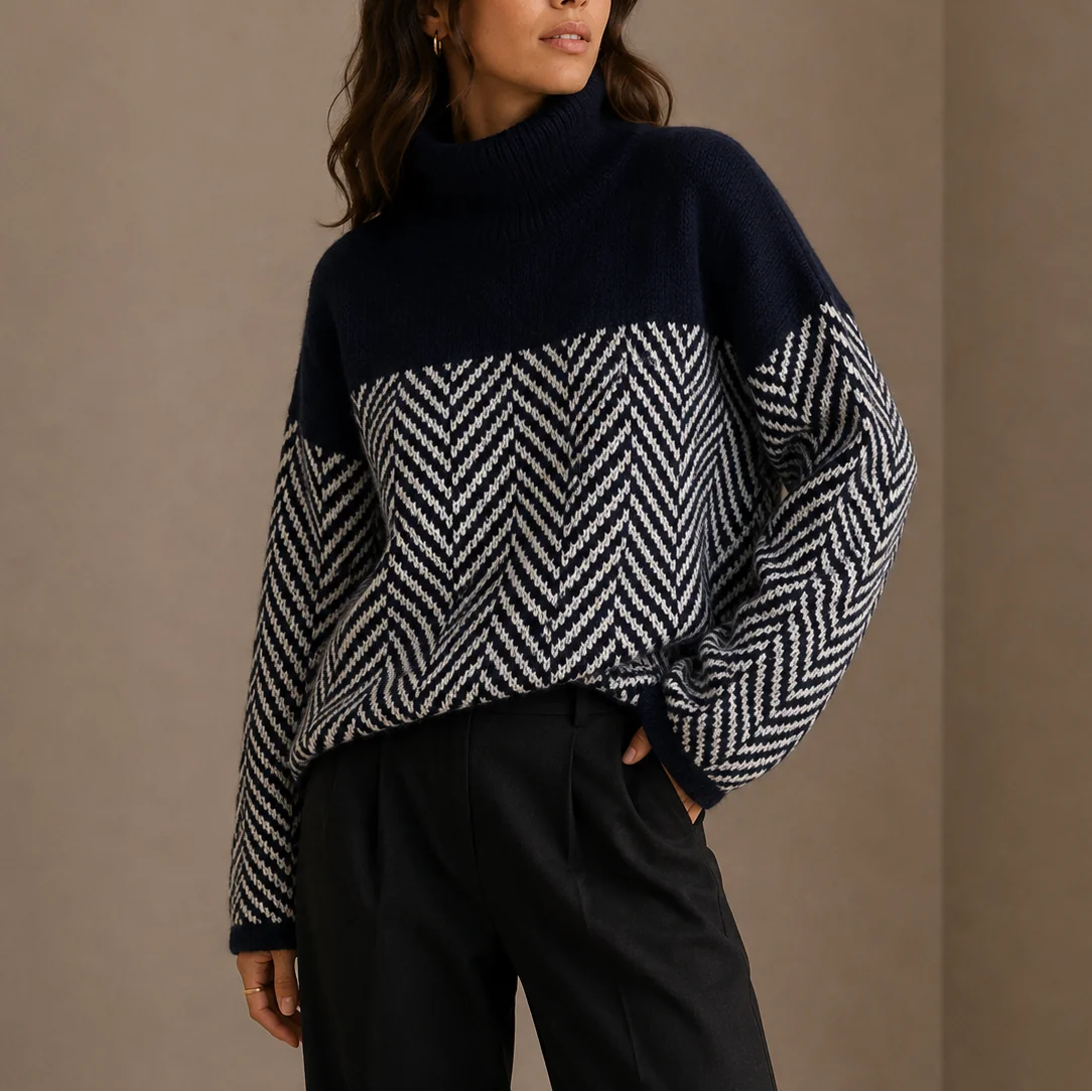 Herringbone Turtleneck Sweater – Navy