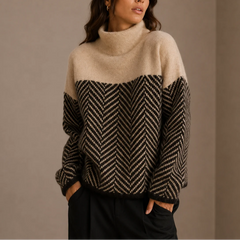 Herringbone Turtleneck Sweater – Beige