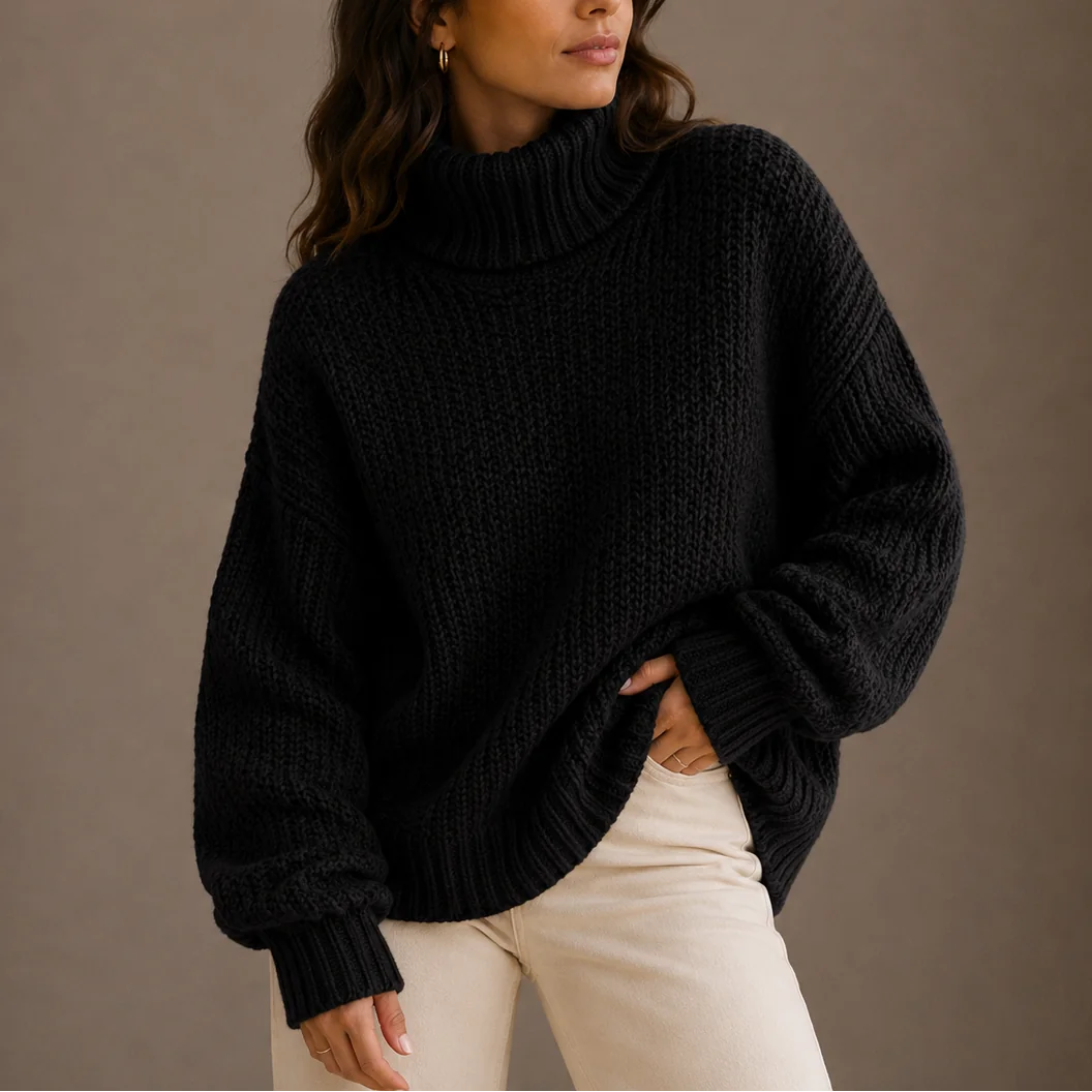 Chunky Turtleneck Sweater – Black