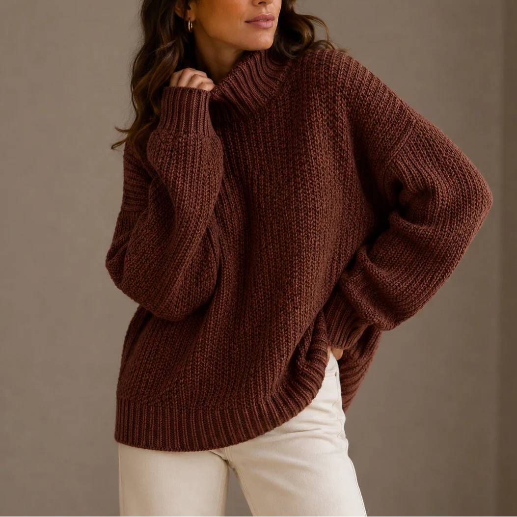 Chunky Turtleneck Sweater – Brown