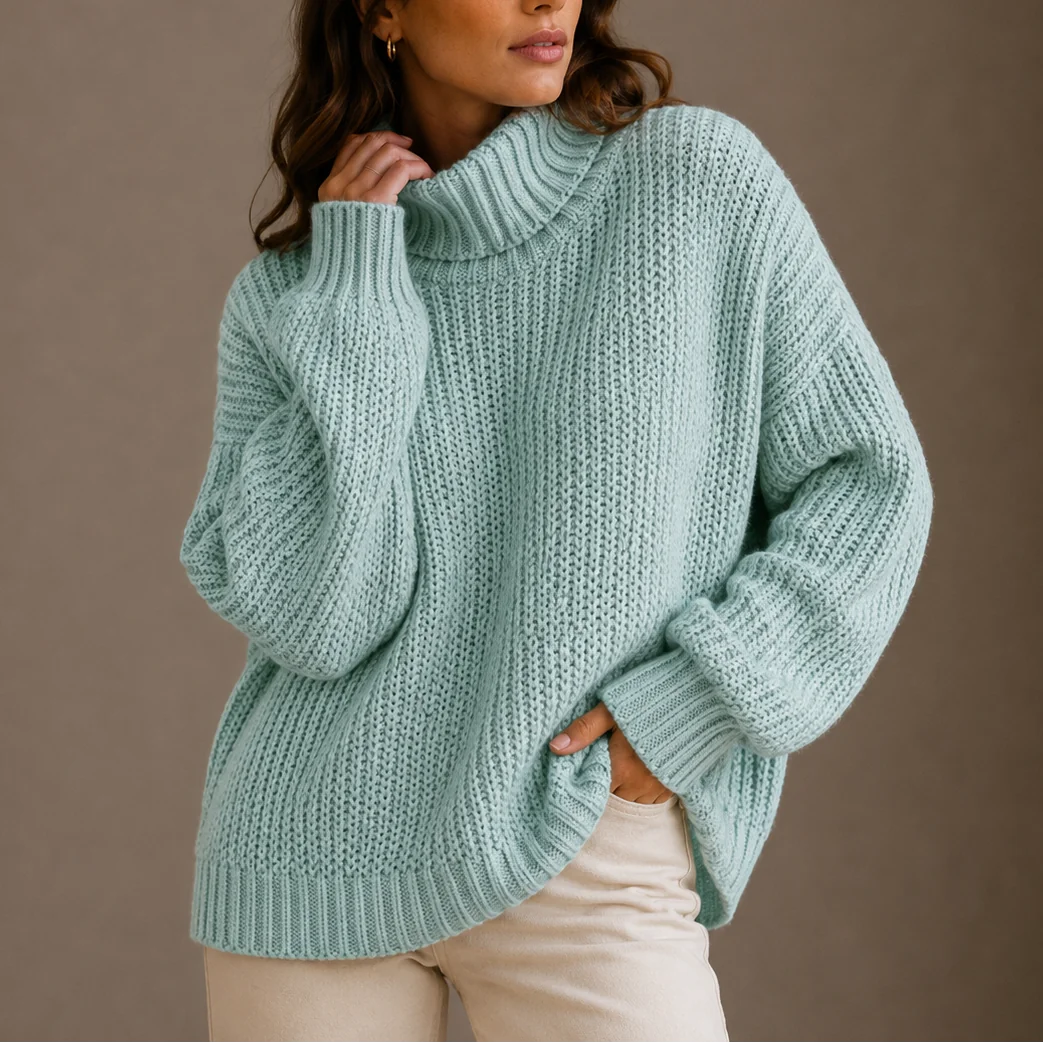 Chunky Turtleneck Sweater – light blue