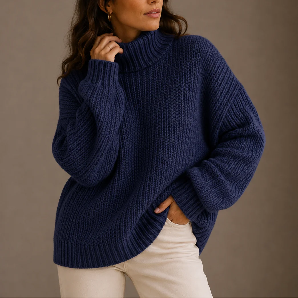 Chunky Turtleneck Sweater – Navy