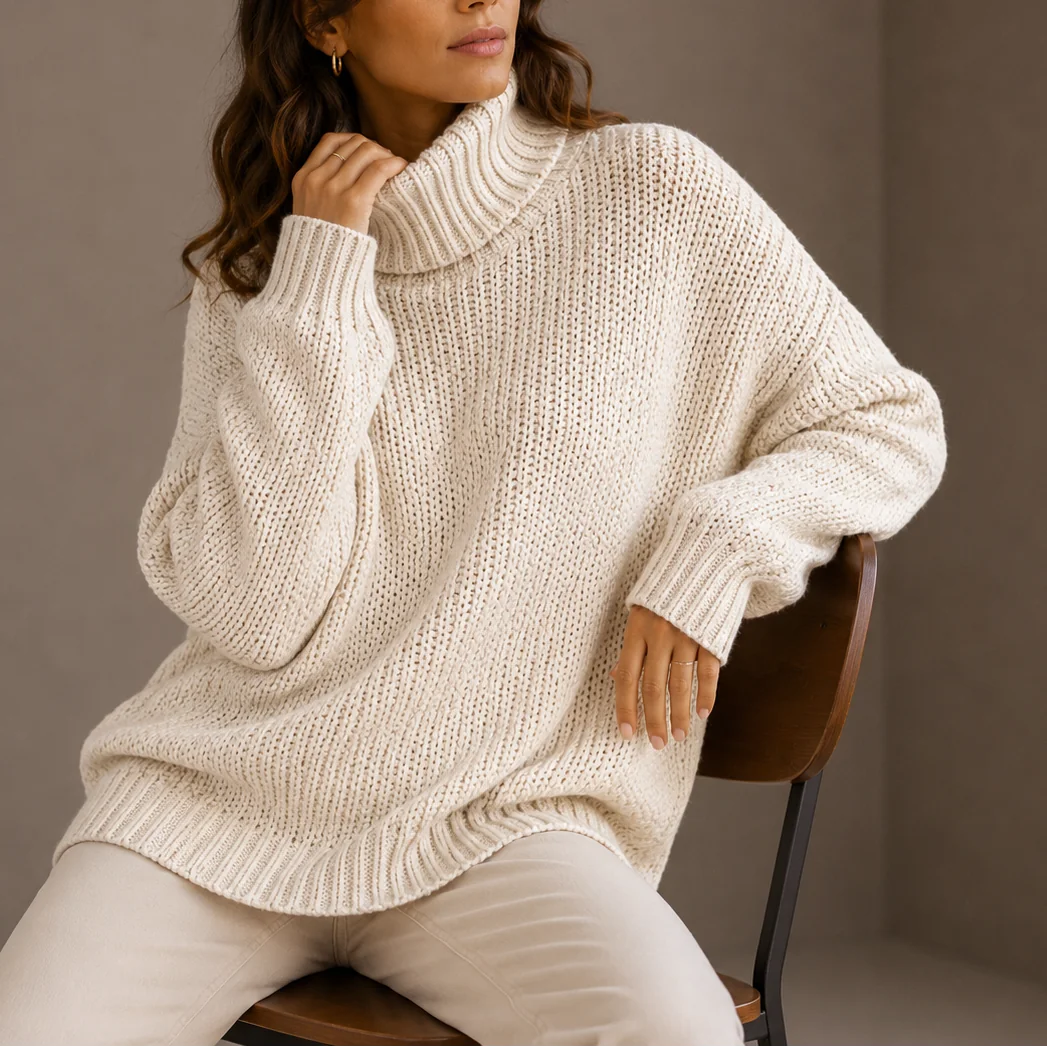 Chunky Turtleneck Sweater – White