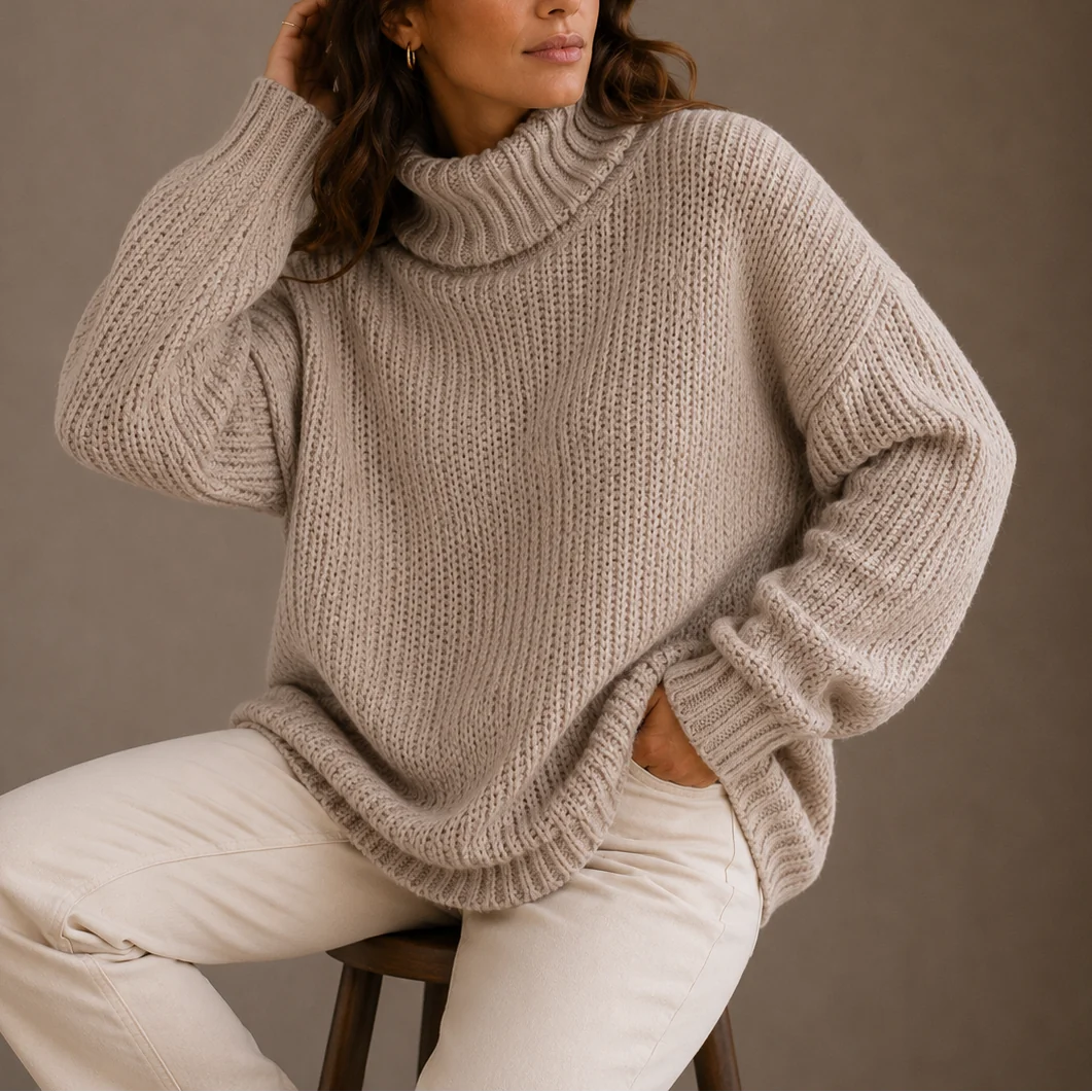 Chunky Turtleneck Sweater – Beige