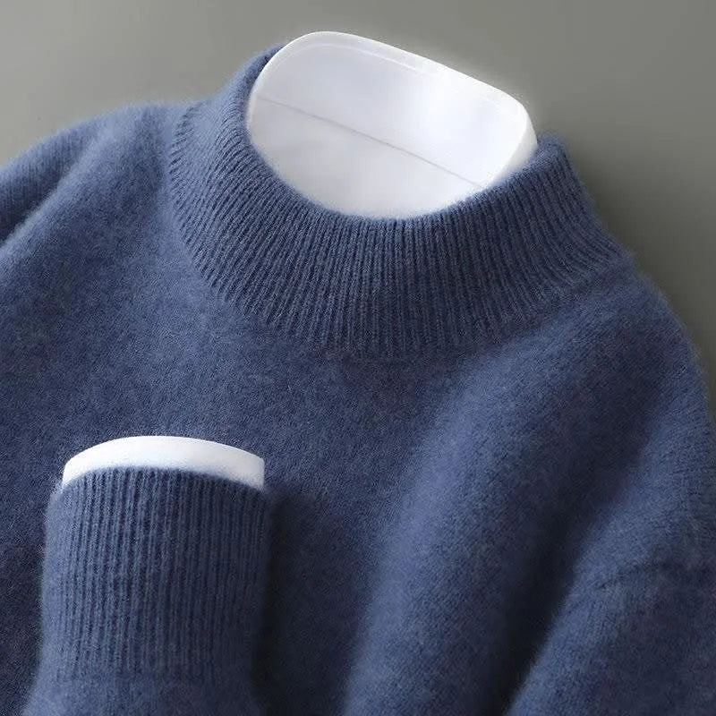 Mock Neck Cashmere Sweater – Blue