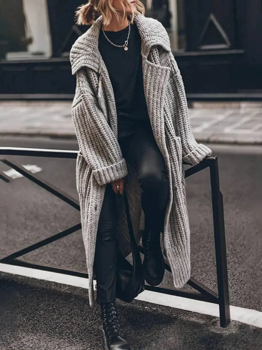Chunky Knit Longline Cardigan – Grey