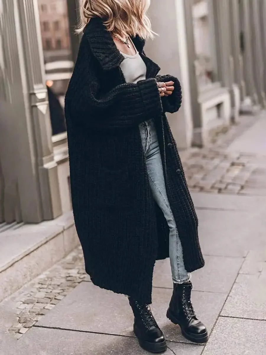 Chunky Knit Longline Cardigan – Black