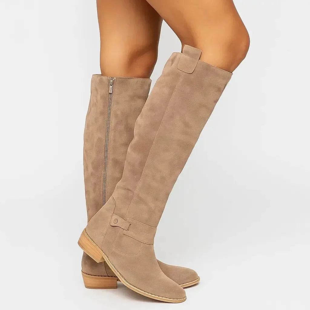 Knee High Suede Boots – Beige
