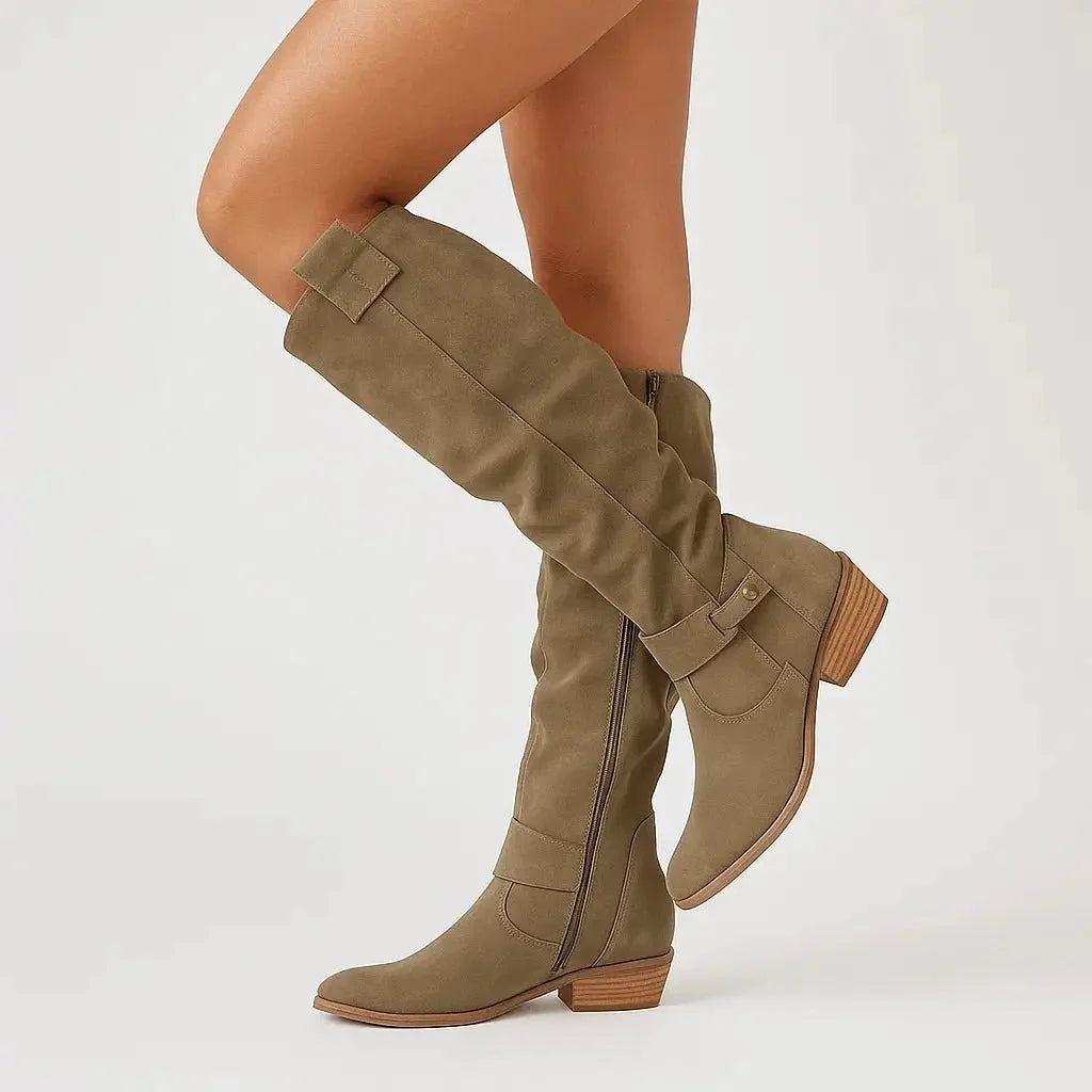 Knee High Suede Boots – Dark Green
