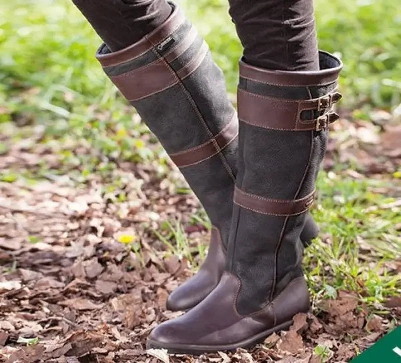 Waterproof Knee-High Buckle Boots – Coffee
