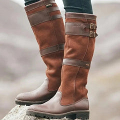 Waterproof Knee-High Buckle Boots – Brown