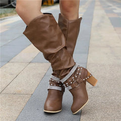 Slouchy Studded Knee-High Boots