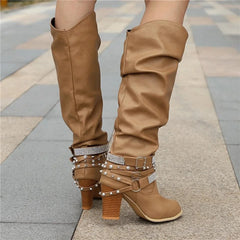 Slouchy Studded Knee-High Boots
