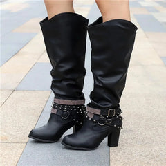 Slouchy Studded Knee-High Boots – Black