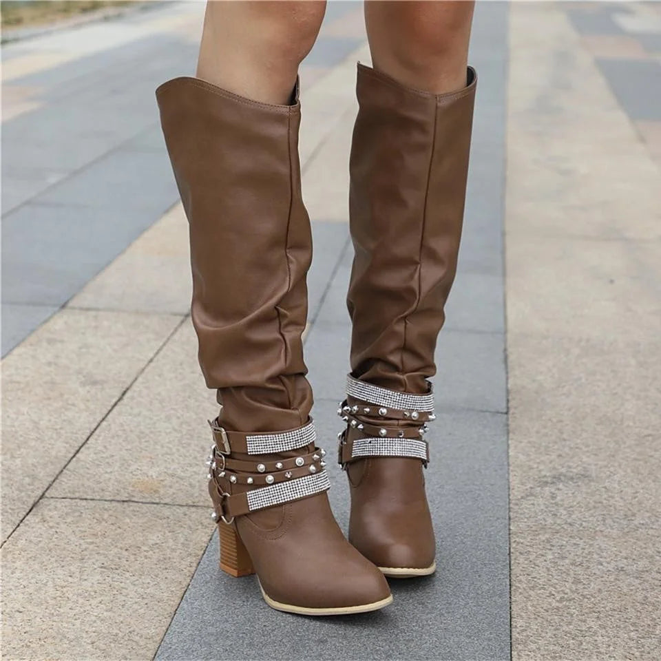 Slouchy Studded Knee-High Boots