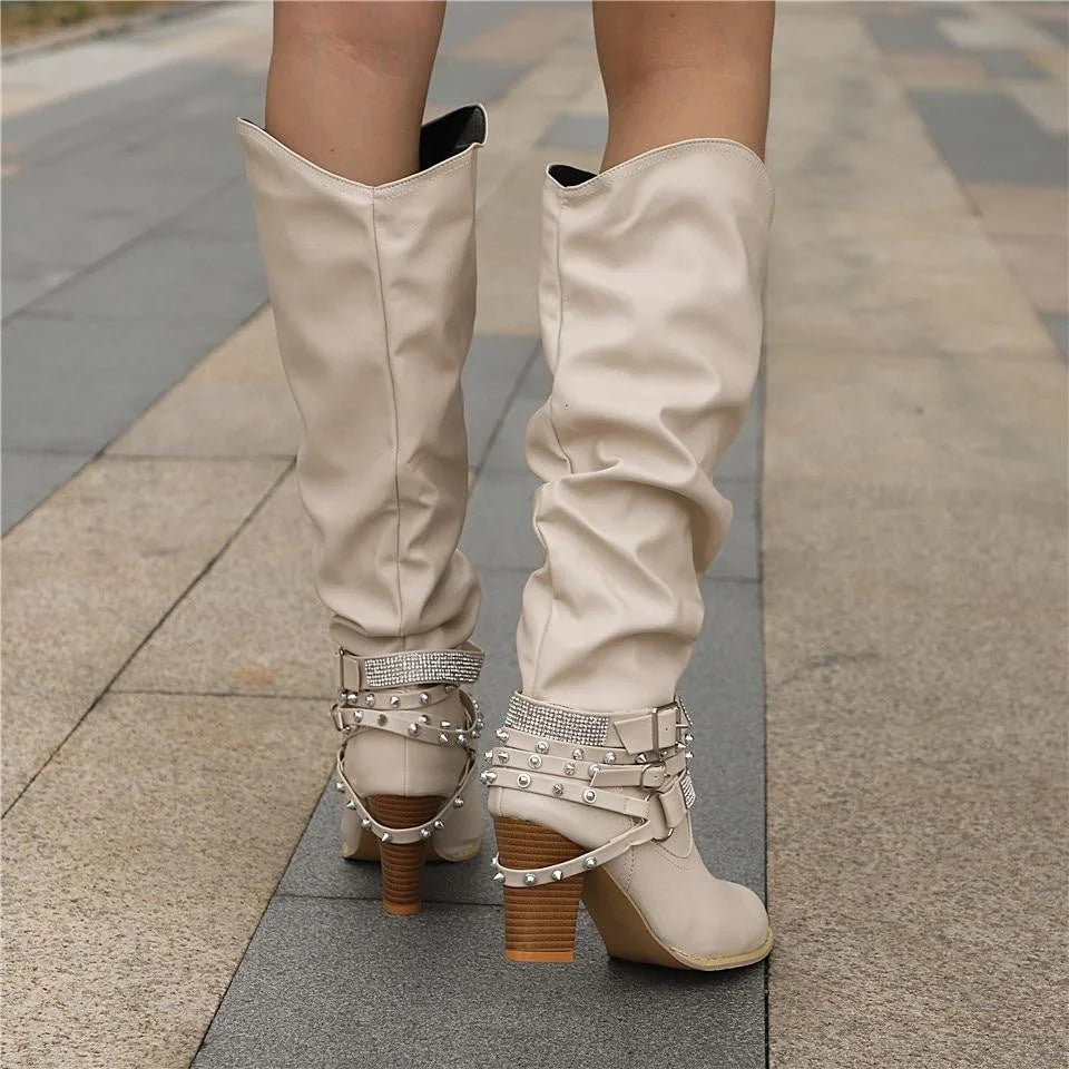 Slouchy Studded Knee-High Boots