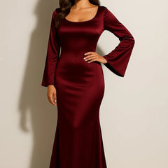 Fishtail Satin Maxi Dress – Dark Red