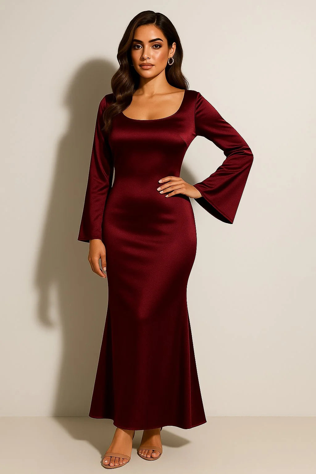 Fishtail Satin Maxi Dress – Dark Red