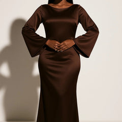 Fishtail Satin Maxi Dress – Dark Brown
