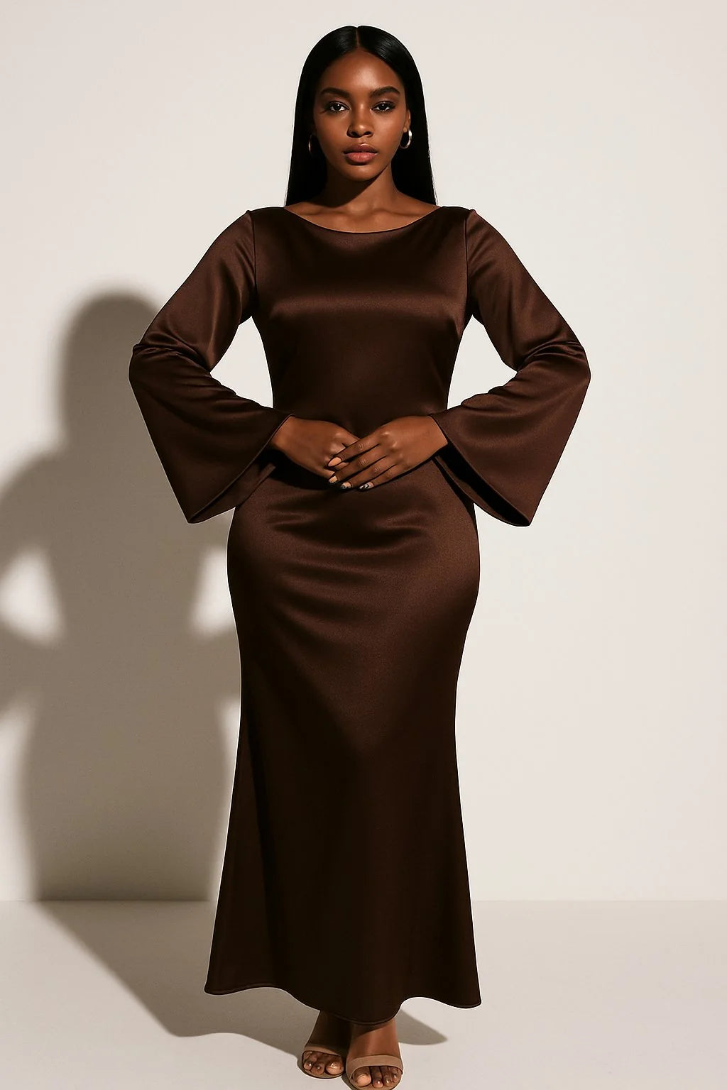 Fishtail Satin Maxi Dress – Dark Brown